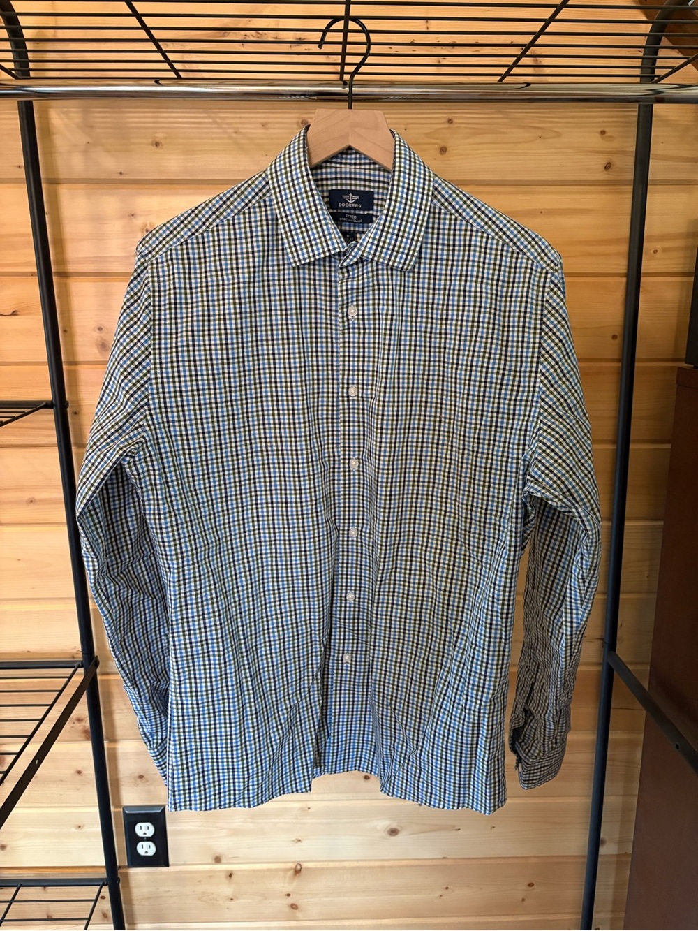 Dockers Blue and Green Checked Button-Down Shirt